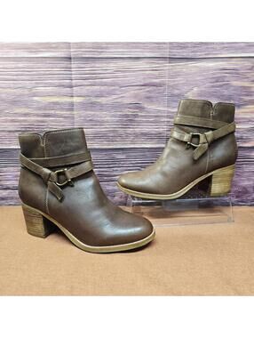 Sperry Top-Sider Brown Leather Strap Wedge Ankle Boots Women’s 8 Great Condition